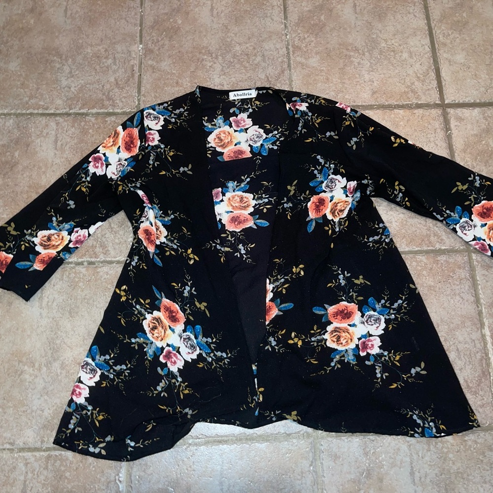 Black Asymmetrical 3/4 Sleeve Cardigan